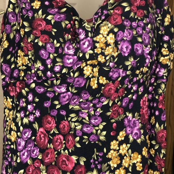 Multi Color Floral Sundress w/Bias cut and slight ruffle at hem, approx. Size Lg - Picture 2 of 8